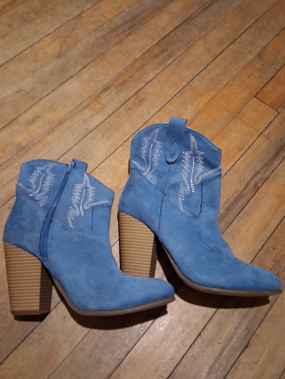Code West Blue, Booties with Stacked Heel